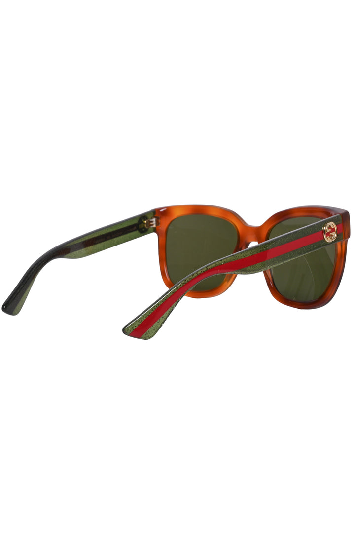 Gucci Tortoiseshell & Glitter Web Oversized Sunglasses