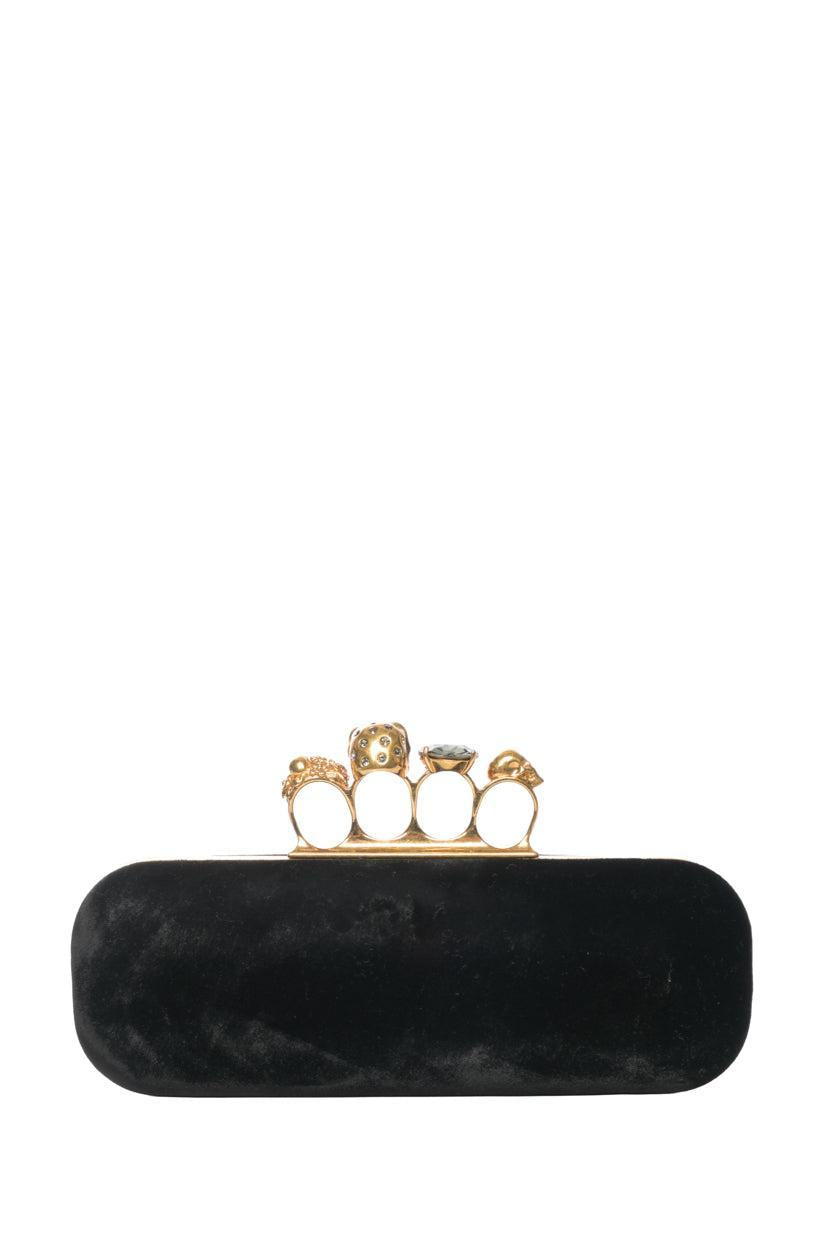 Alexander Mcqueen Velvet Jeweled Knuckle Box Clutch