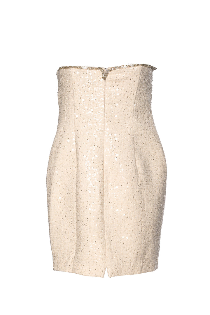 Self Portrait Size 8 Cream Sequin Boucle Mini Dress
