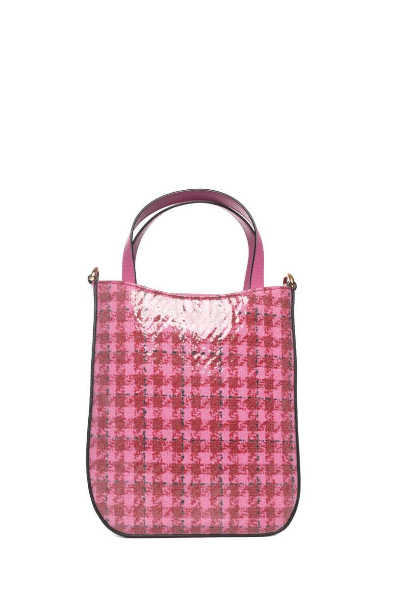 Versace Houndstooth Vinyl & Pink Leather Crossbody Tote