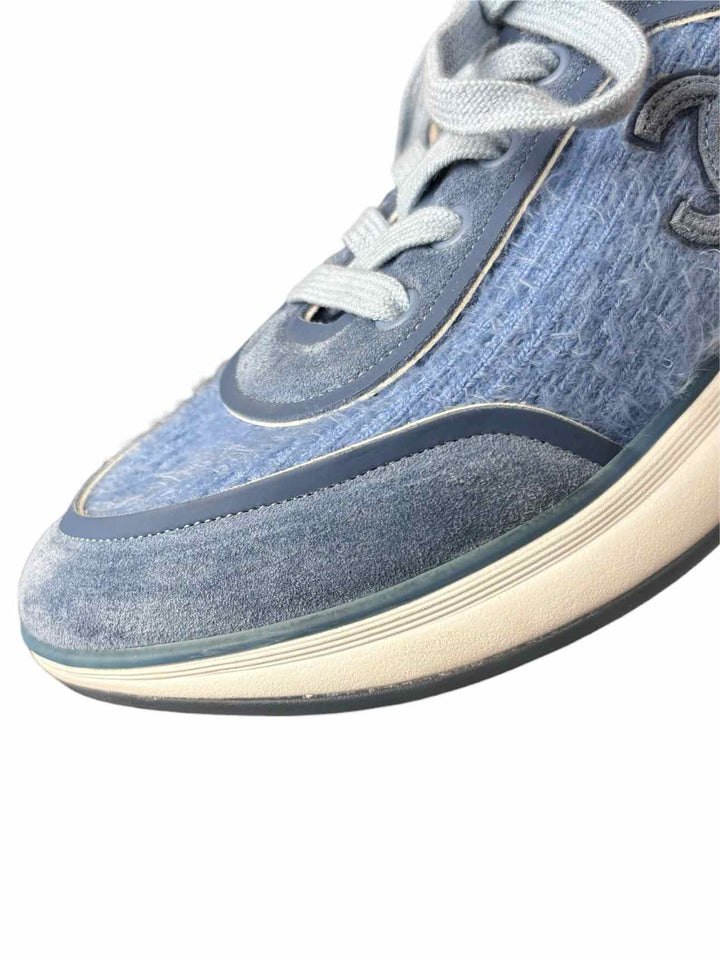 Chanel Size 37.5 Interlocking CC Logo  Fabric & Suede Sneaker