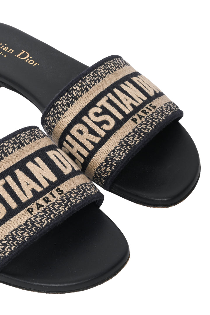Dior Size 35.5 Dway Embroidered Cotton Slide Sandals
