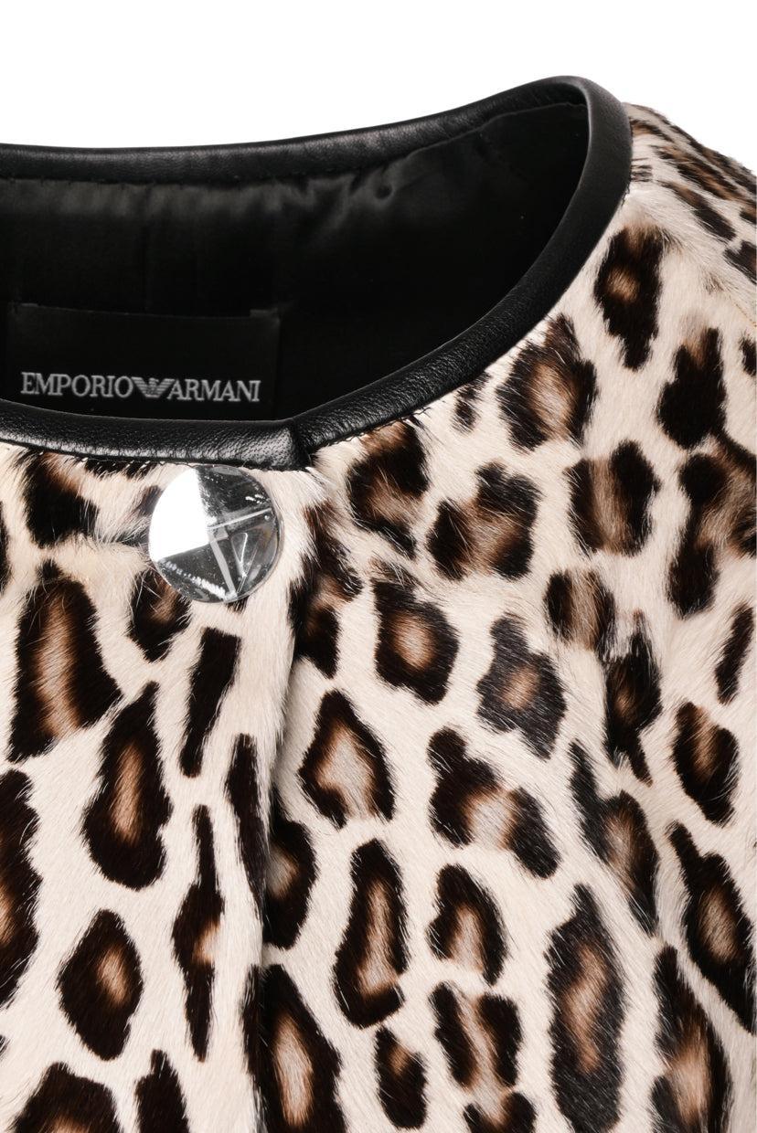 Emporio Armani Size 40 Fur Leopard Print Short Sleeve Jacket
