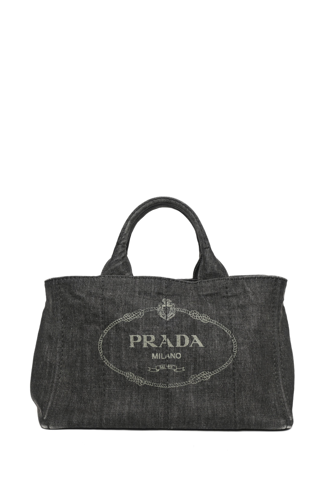 Prada Denim Logo Canapa Large Tote