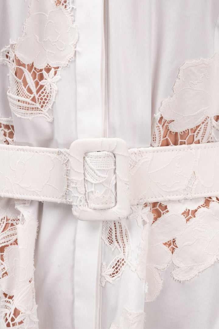 Oscar De La Renta Size 16 Floral Eyelet Belted Maxi Dress