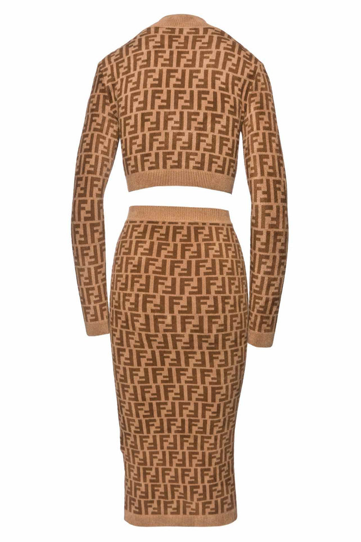 Fendi Size 0/4 Intarsia-Knit Logo Top & Skirt Set