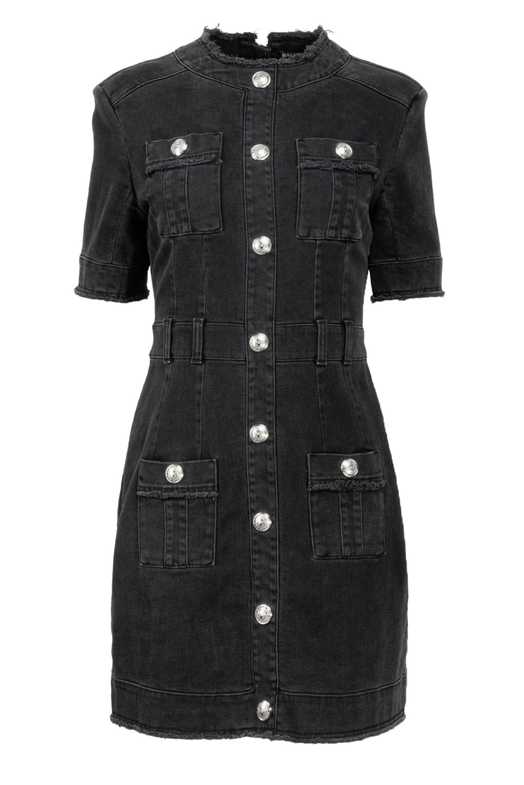 Balmain Size 42 Mock Neck Distressed Denim Dress - Charcoal / 42 Balmain Size 42 Mock Neck Distressed Denim Dress - Charcoal / 42