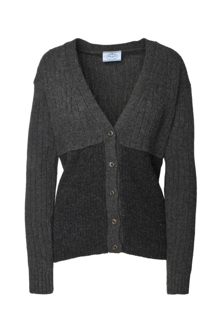 Prada Size 42 2015 Two-tone Ribbed Wool & Cashmere Blend Cardigan