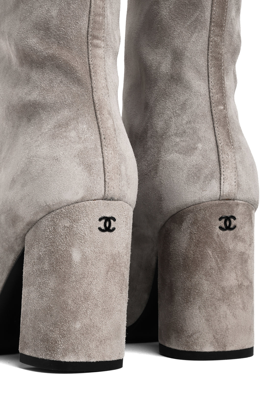 Chanel Size 38.5 Suede Grosgrain Cap Toe Knee High Boots