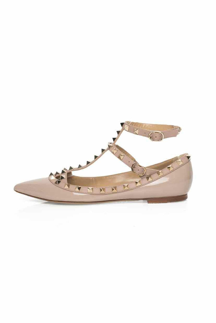 Valentino Size 37.5 Rockstud Pointed Toe Ankle Strap Flats