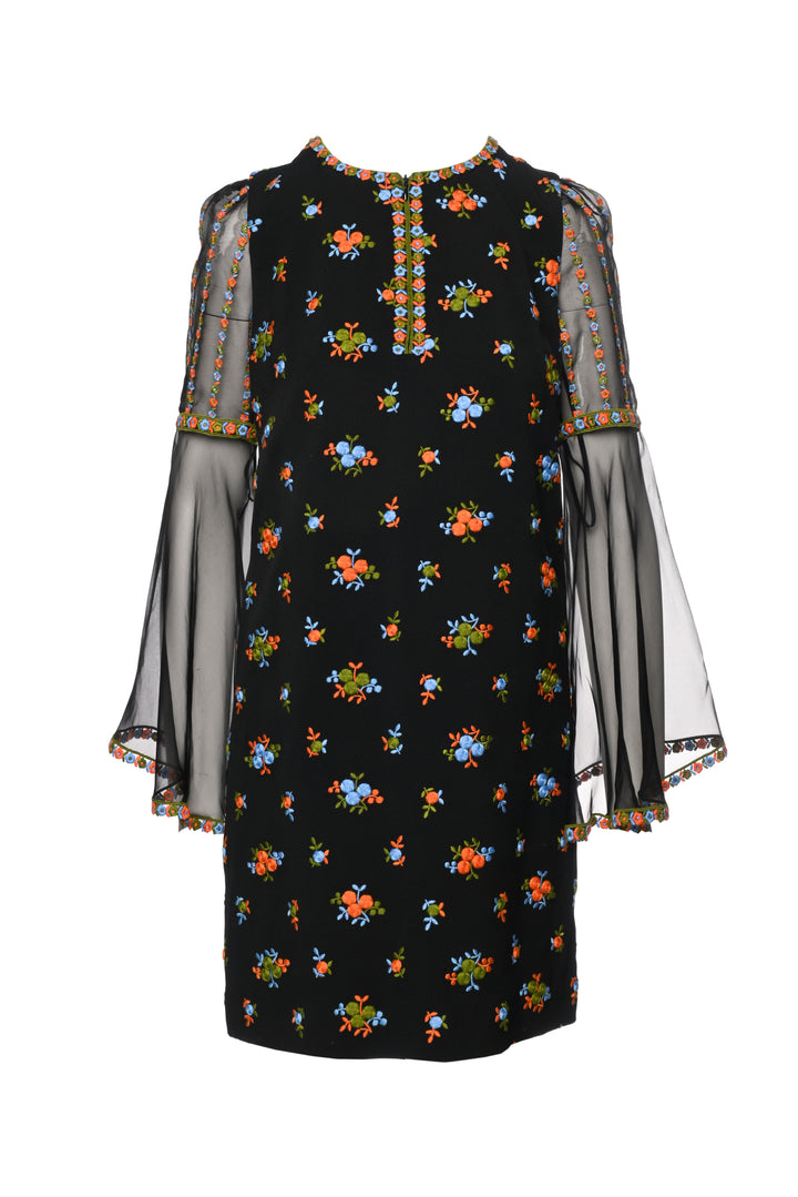 Andrew Gn Size 38 Embroidered Floral Long Sleeve Dress