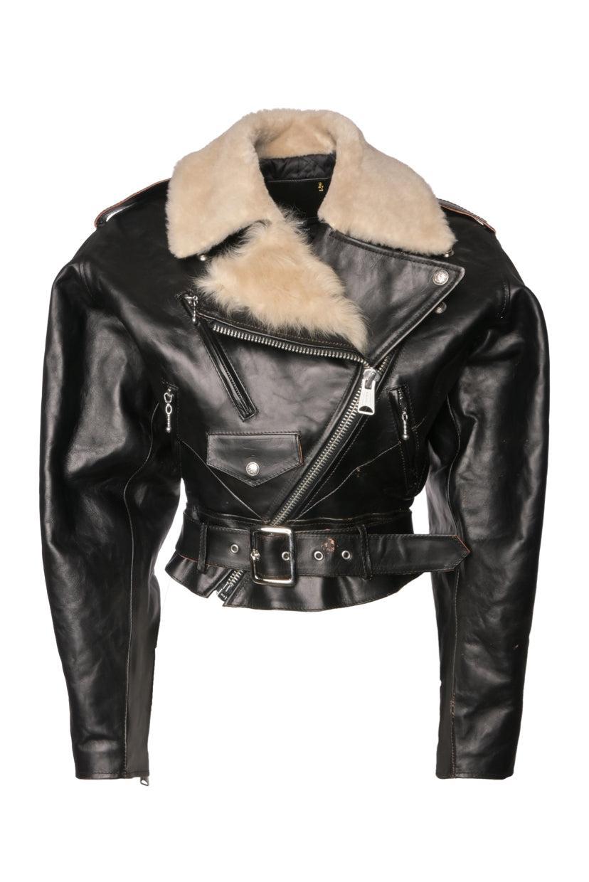 R13 Size S Shearling Leather Cropped Moto Jacket