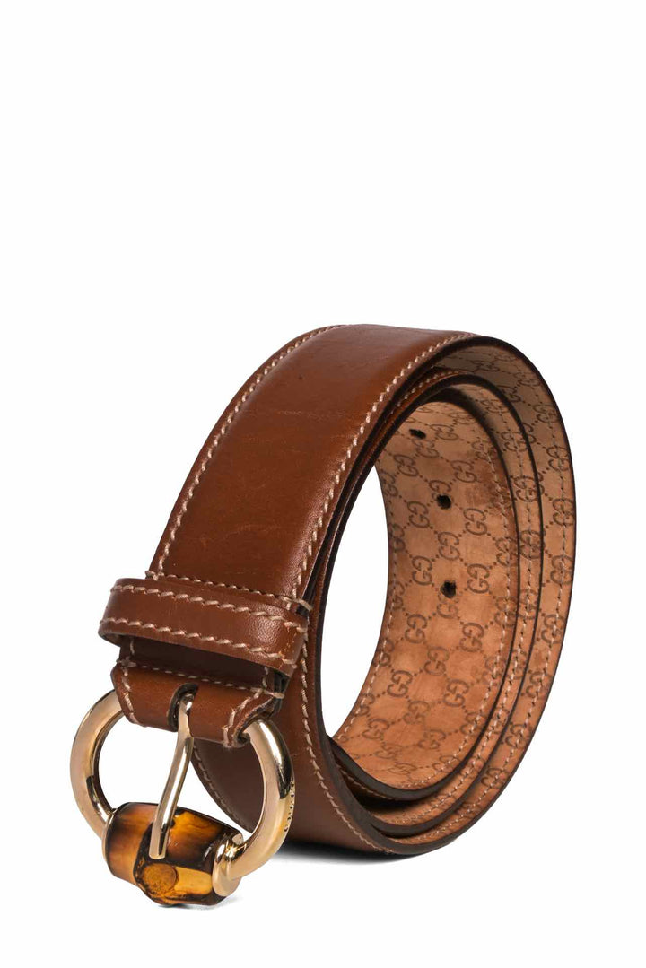 Gucci Size 36 Bamboo Accent Buckle Leather Belt