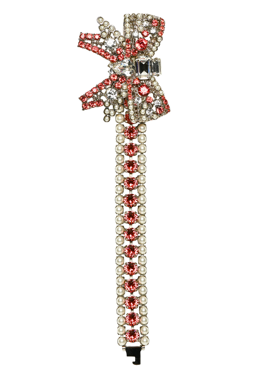 Miu Miu Crystal & Faux Pearl Bow Bracelet