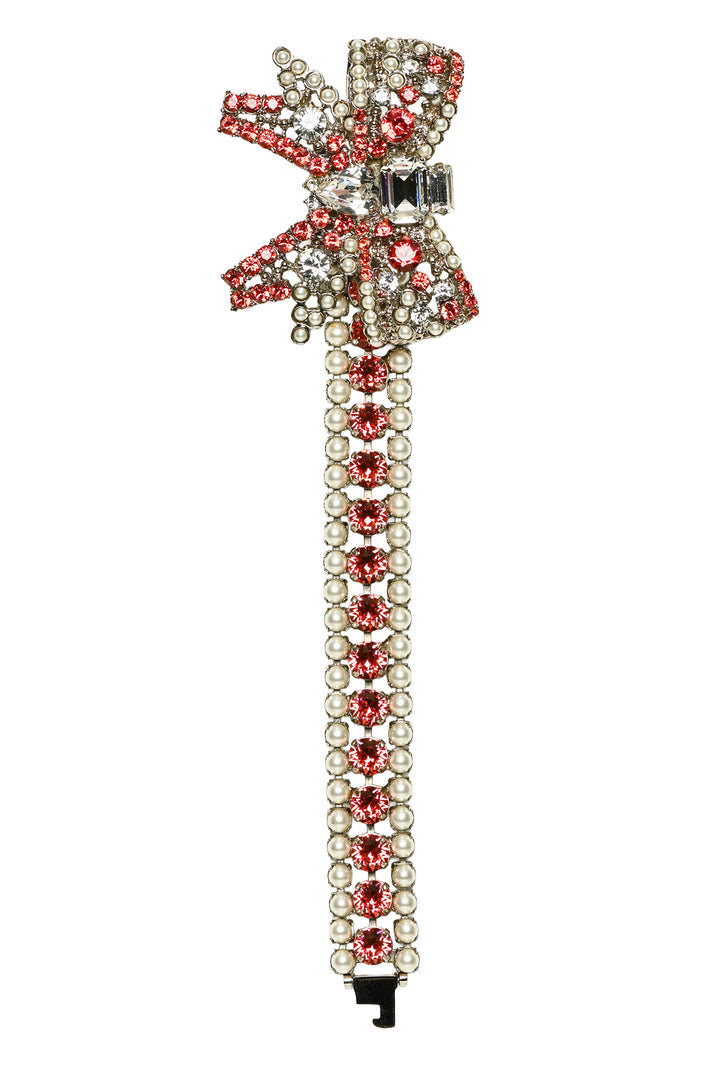 Miu Miu Crystal & Faux Pearl Bow Bracelet