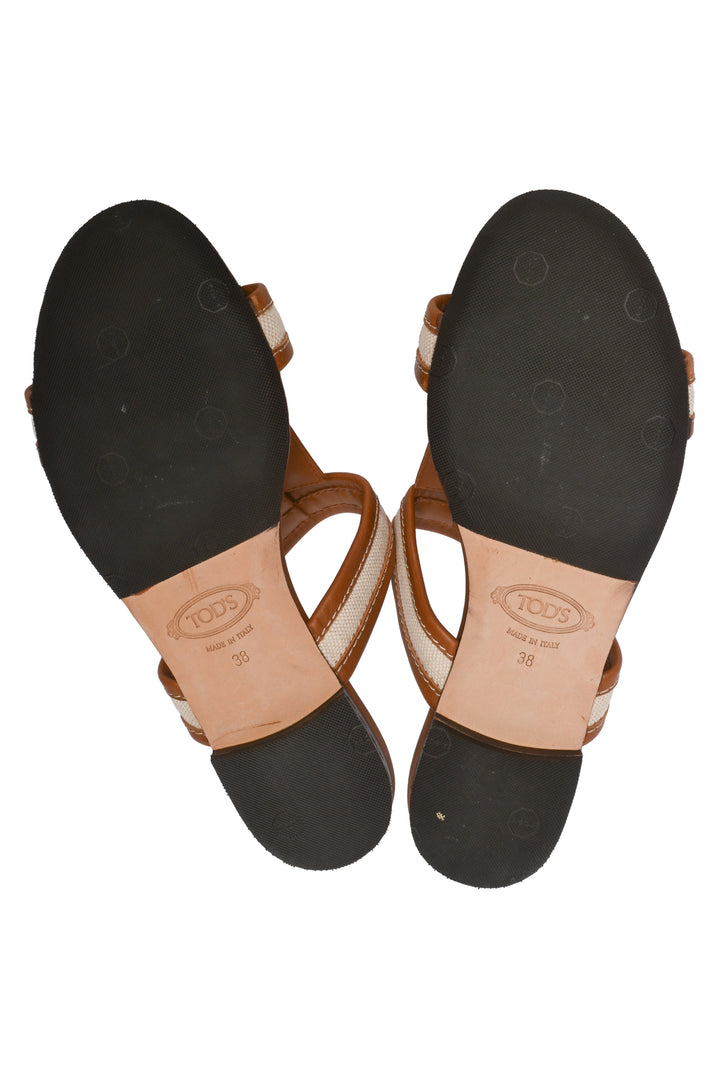 Tod's Size 38 T Canvas & Leather Sandals