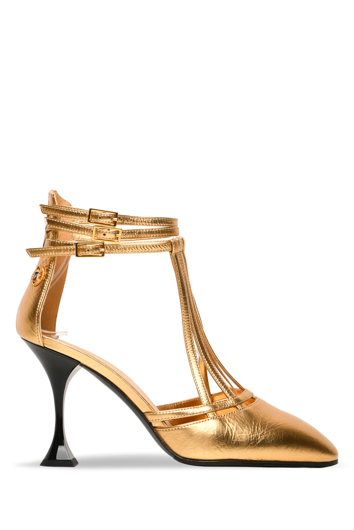 Chanel Size 36.5 Metallic Leather T-Strap Pumps