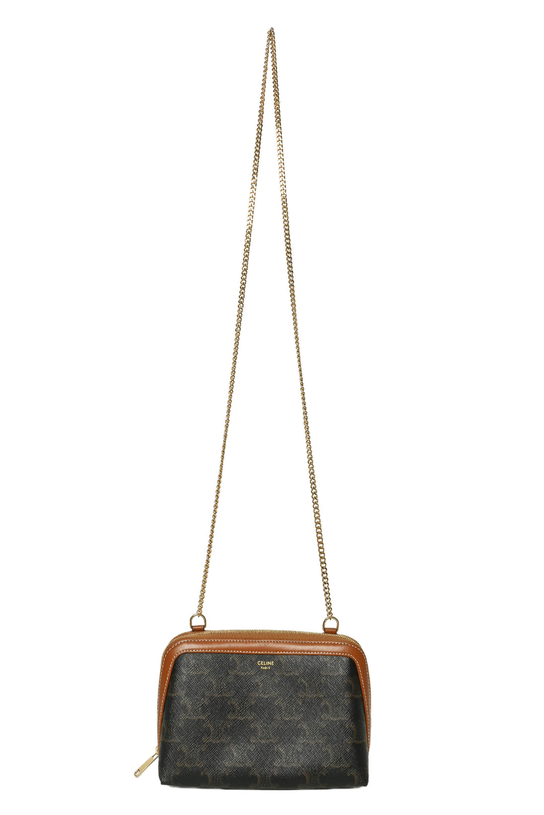 Celine Triomphe Canvas & Lambskin Clutch On Chain Crossbody