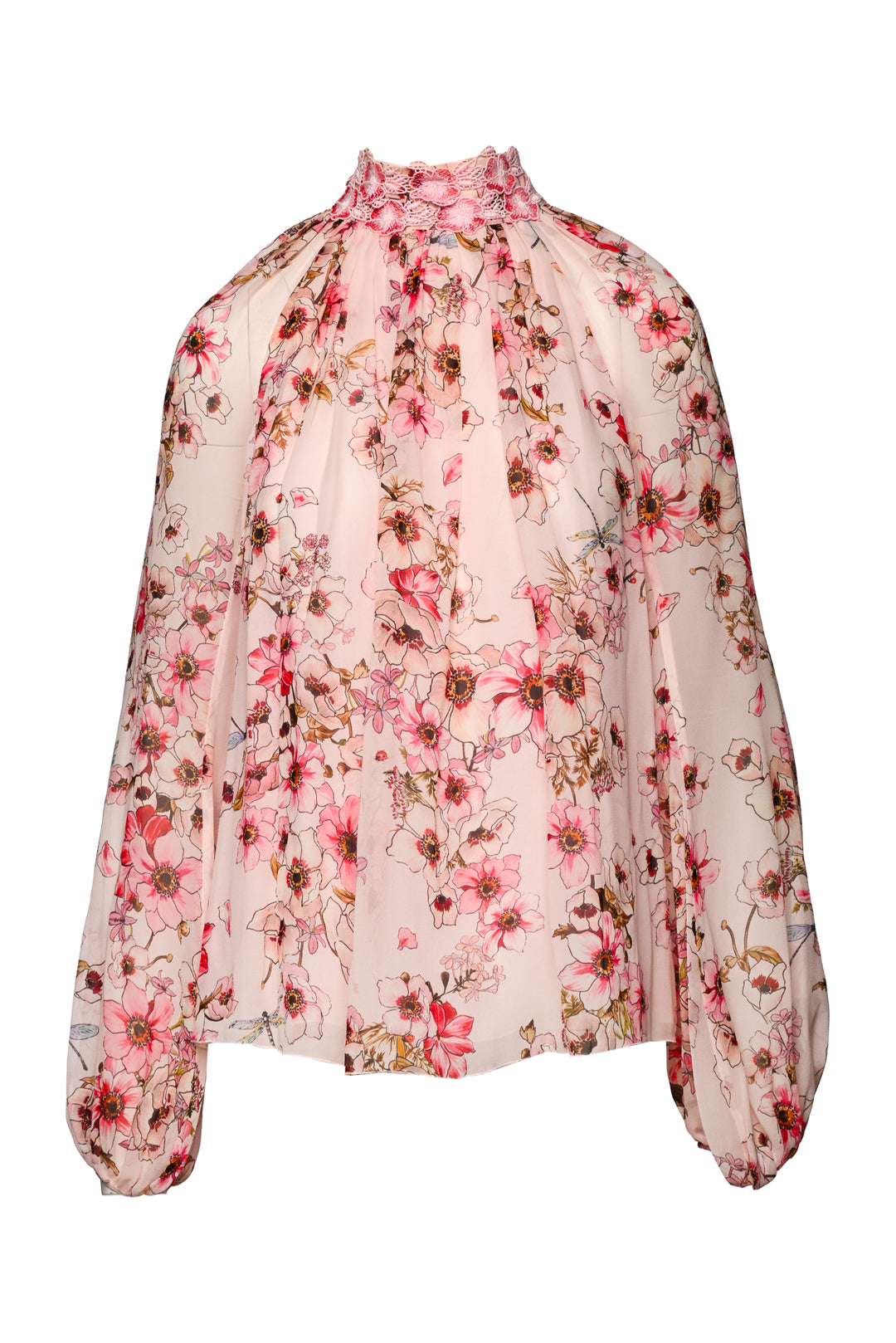 Giambattista Valli Size L Chiffon Floral Long Sleeve Tops