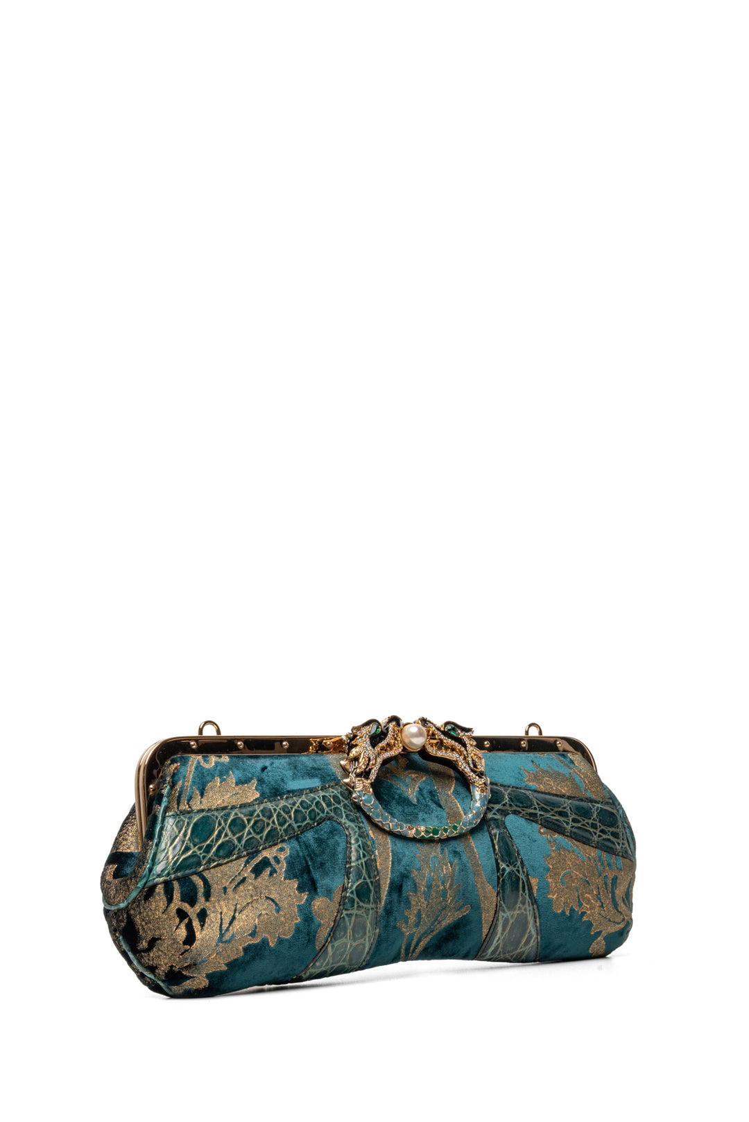 Gucci Tom Ford-Era F/W 2004 Crocodile Trim Velvet Dragon Clutch