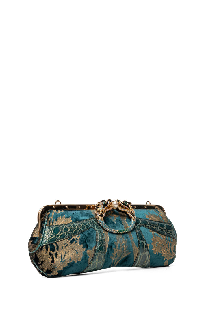 Gucci Tom Ford-Era F/W 2004 Crocodile Trim Velvet Dragon Clutch