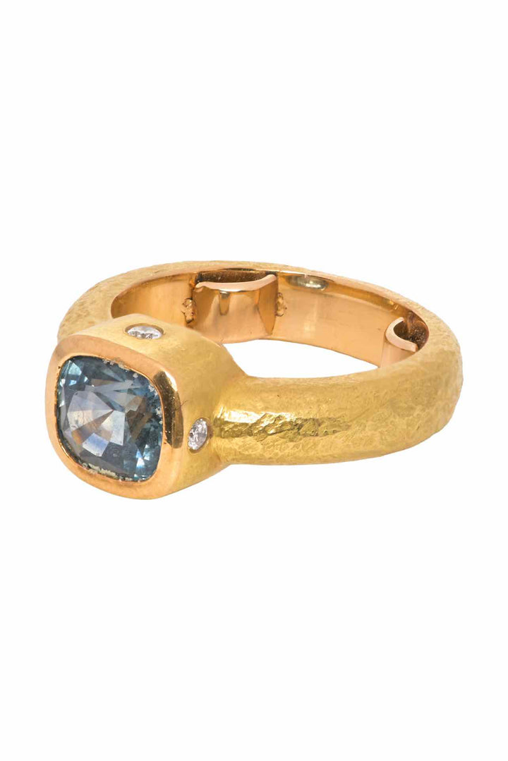 18K Yellow Gold Blue/Green Sapphire & Diamond Size 5 Ring