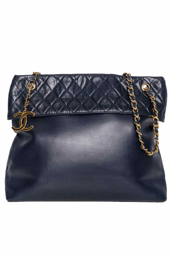 Chanel 1989-1991 Quilted CC Flap Shopper Tote