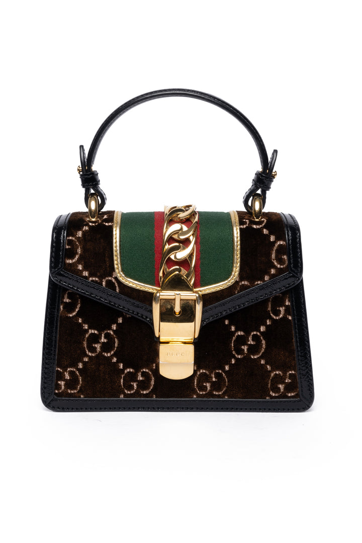 Gucci Brown GG Velvet Mini Sylvie Shoulder Bag