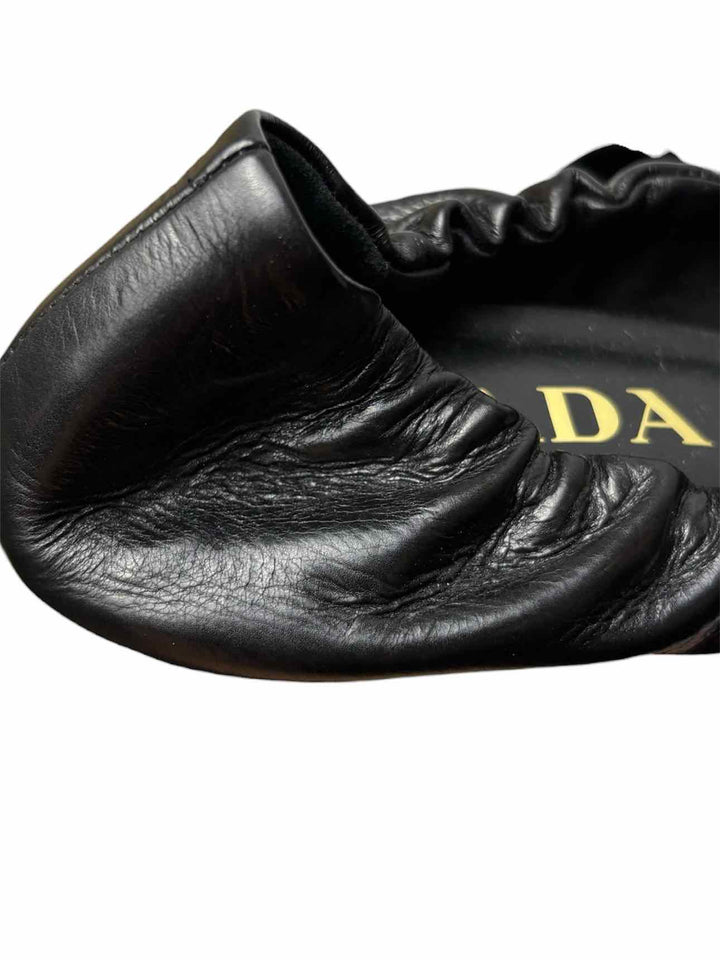 Prada Size 37 Logo Leather Kitten Heel Pumps