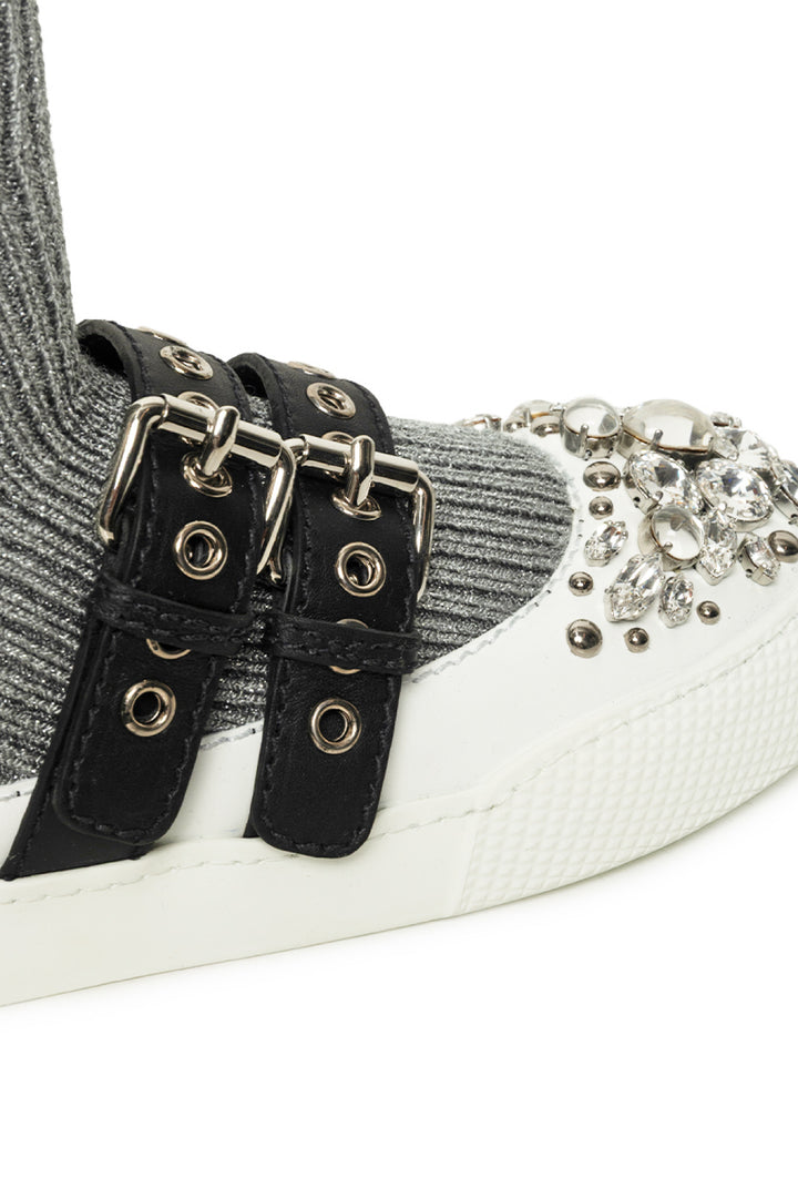 Miu Miu Size 35 Fabric & Crystal Sock Sneaker