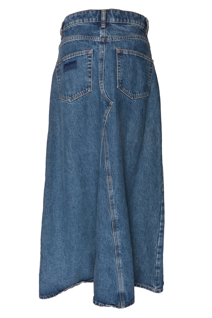 Ganni Size 36 Overdyed Cutline Denim Maxi Skirt