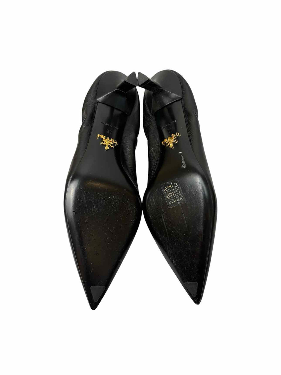 Prada Size 37 Logo Leather Kitten Heel Pumps
