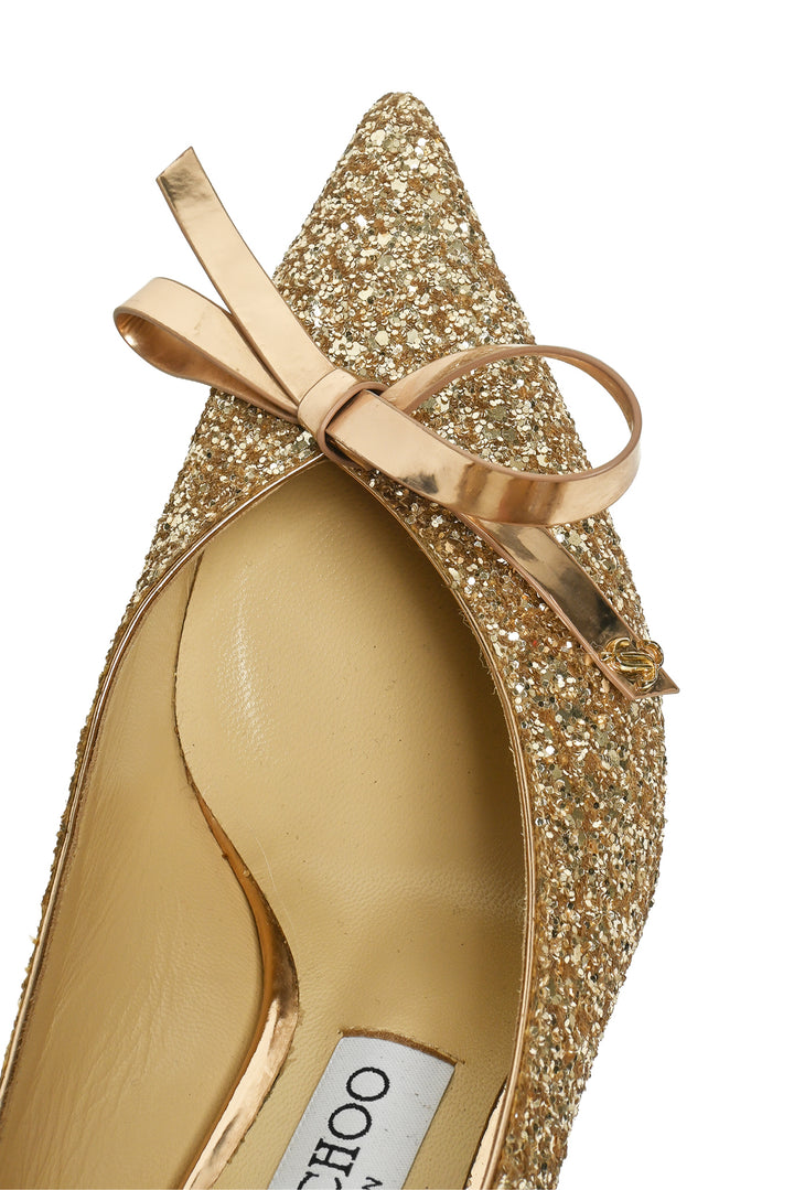 Jimmy Choo Size 37 Glitter Bow Pumps