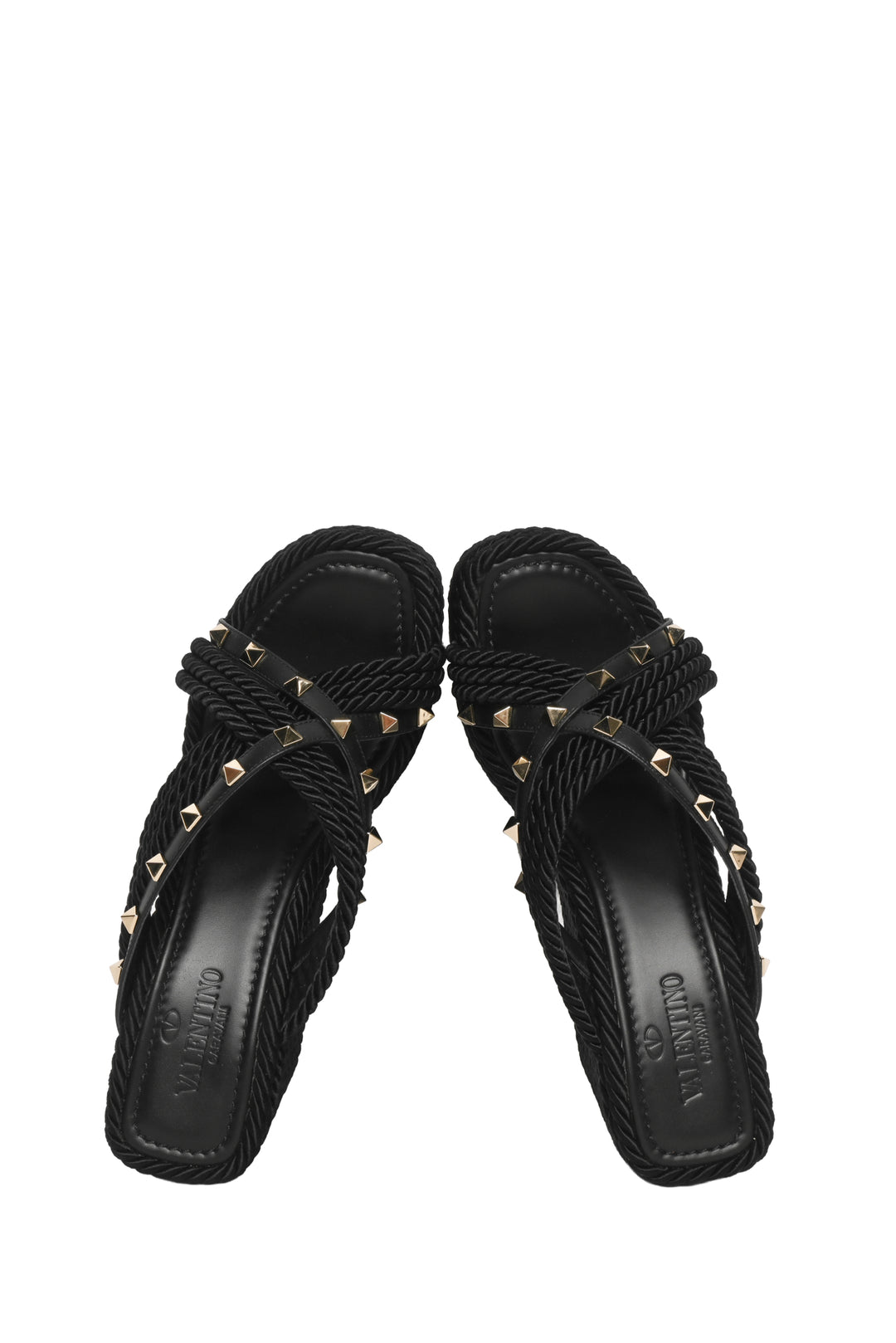 Valentino Size 38 Square Toe Pyramid Studded Espadrille Wedge Sandals