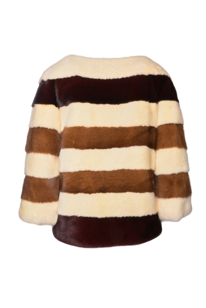 Saga Furs Size S Striped Mink Fur Sweater