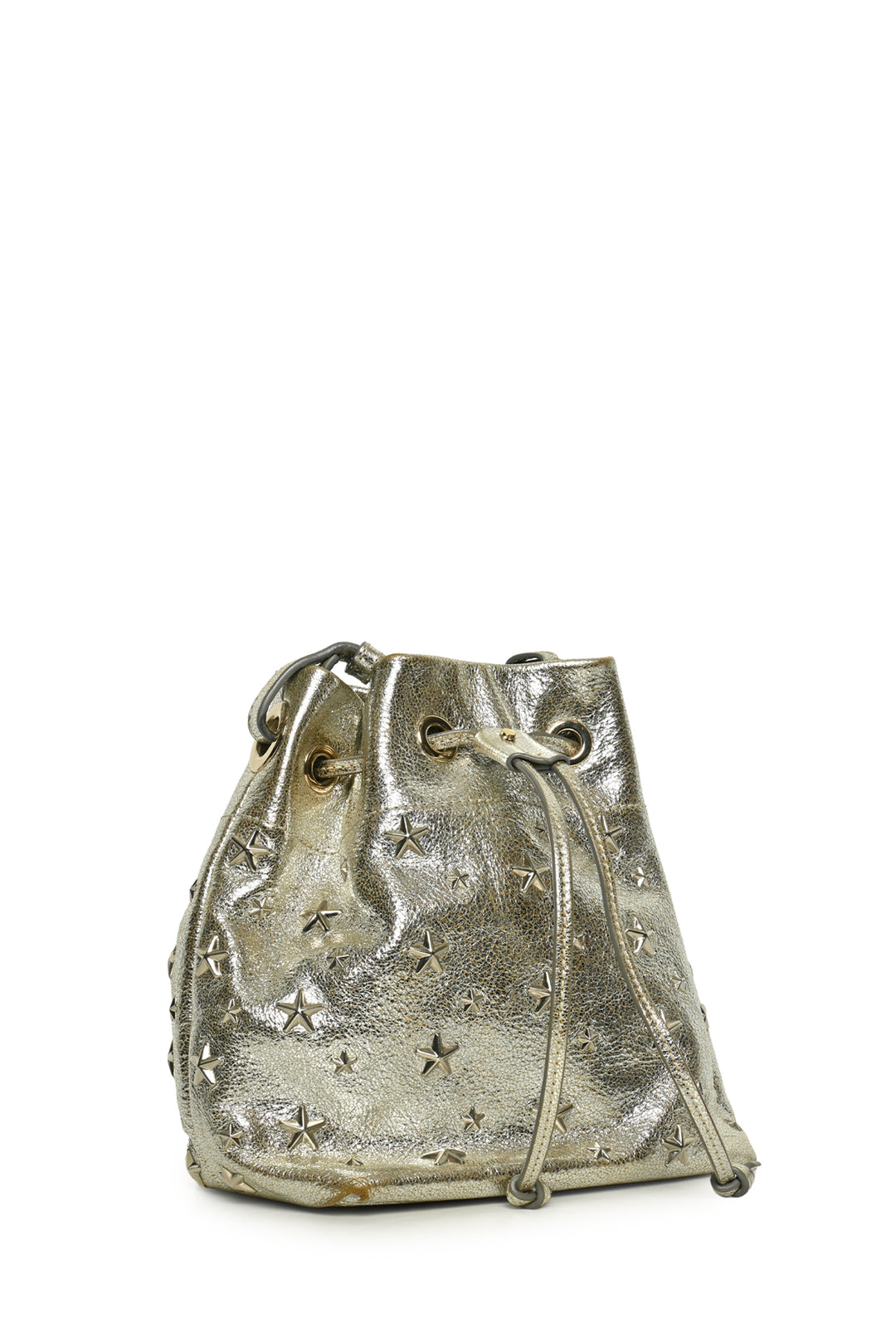 Jimmy Choo Star Studs Metallic Leather Bucket Bag Crossbody