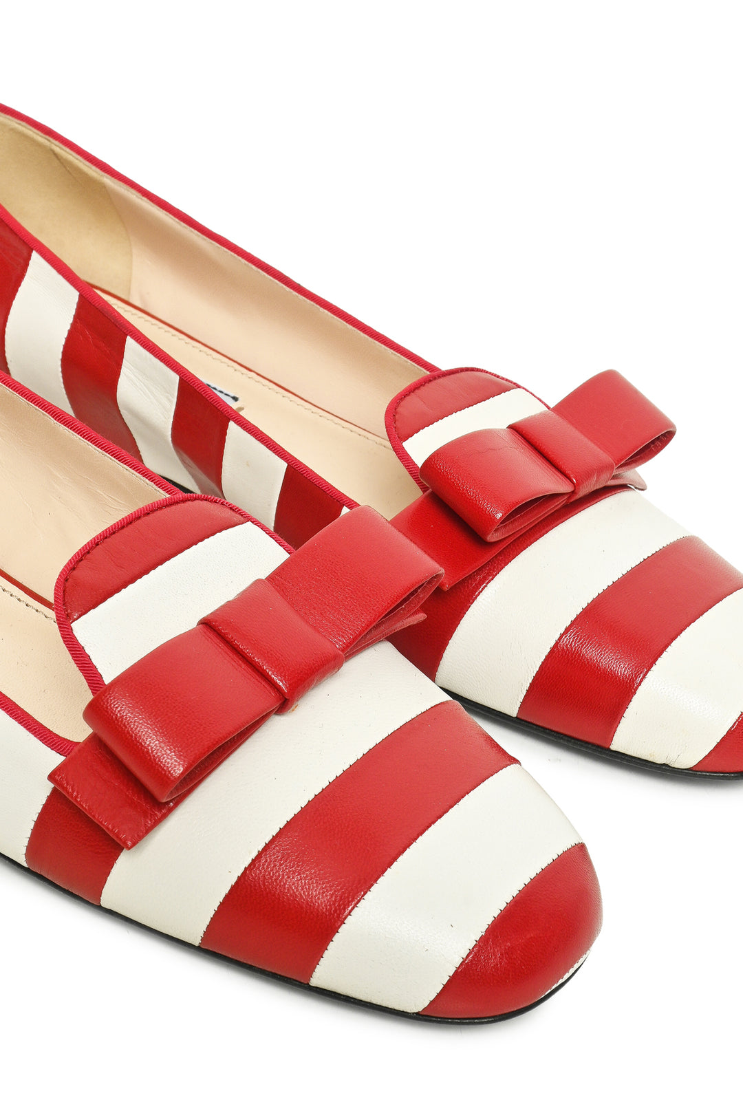 Prada Size 40.5 Striped Bow Flats