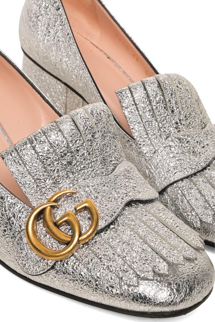 Gucci Size 38 Galassia GG Marmont Fringe Loafer Pumps