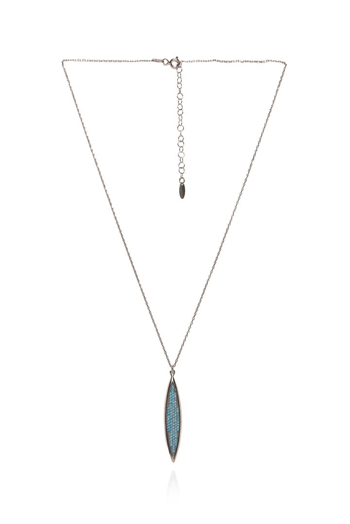Simply Sublime 18KT Rhodium Plated White Gold Turquoise Eclipse Necklace