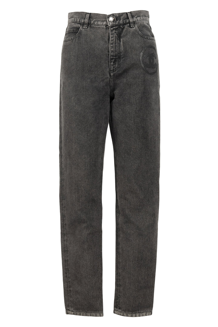 Chanel Size 38 CC Logo Sparkle Denim Jeans