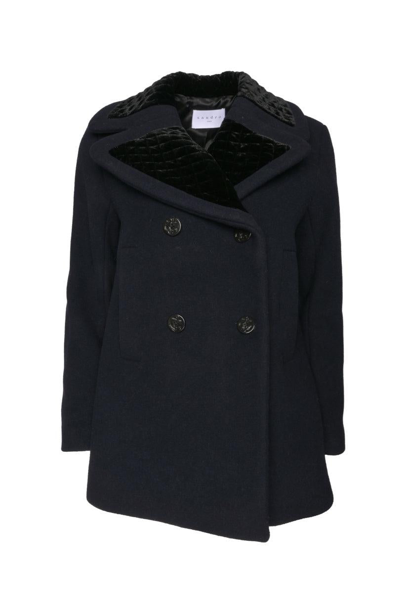 Sandro Size 34 Quilted Collar Wool Blend Coat