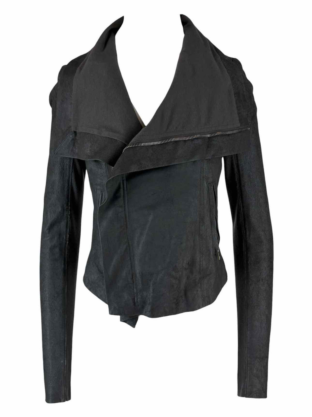 Rick Owens Size 8 Knit Panel Leather Jacket