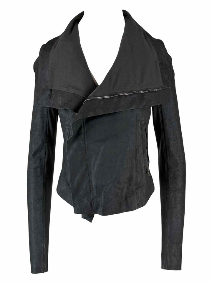 Rick Owens Size 8 Knit Panel Leather Jacket