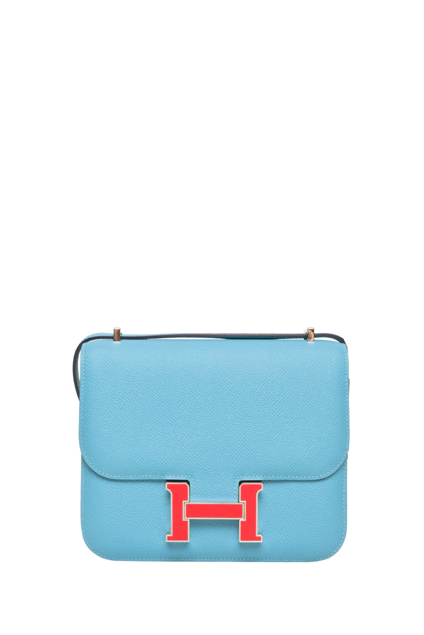Hermes 2019 2019 Bleu De Nord & Rouge De Coeur Epsom Mini Constance 18 Crossbody