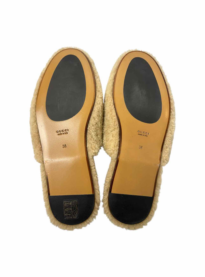 Gucci Size 38 Eileen Shearling GG Logo Slipper Flats