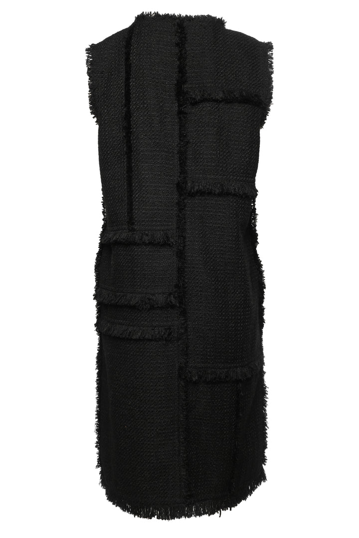 Lafayette 148 Size M Boucle Tweed Hand-Fringed Patchwork Sleeveless Dress
