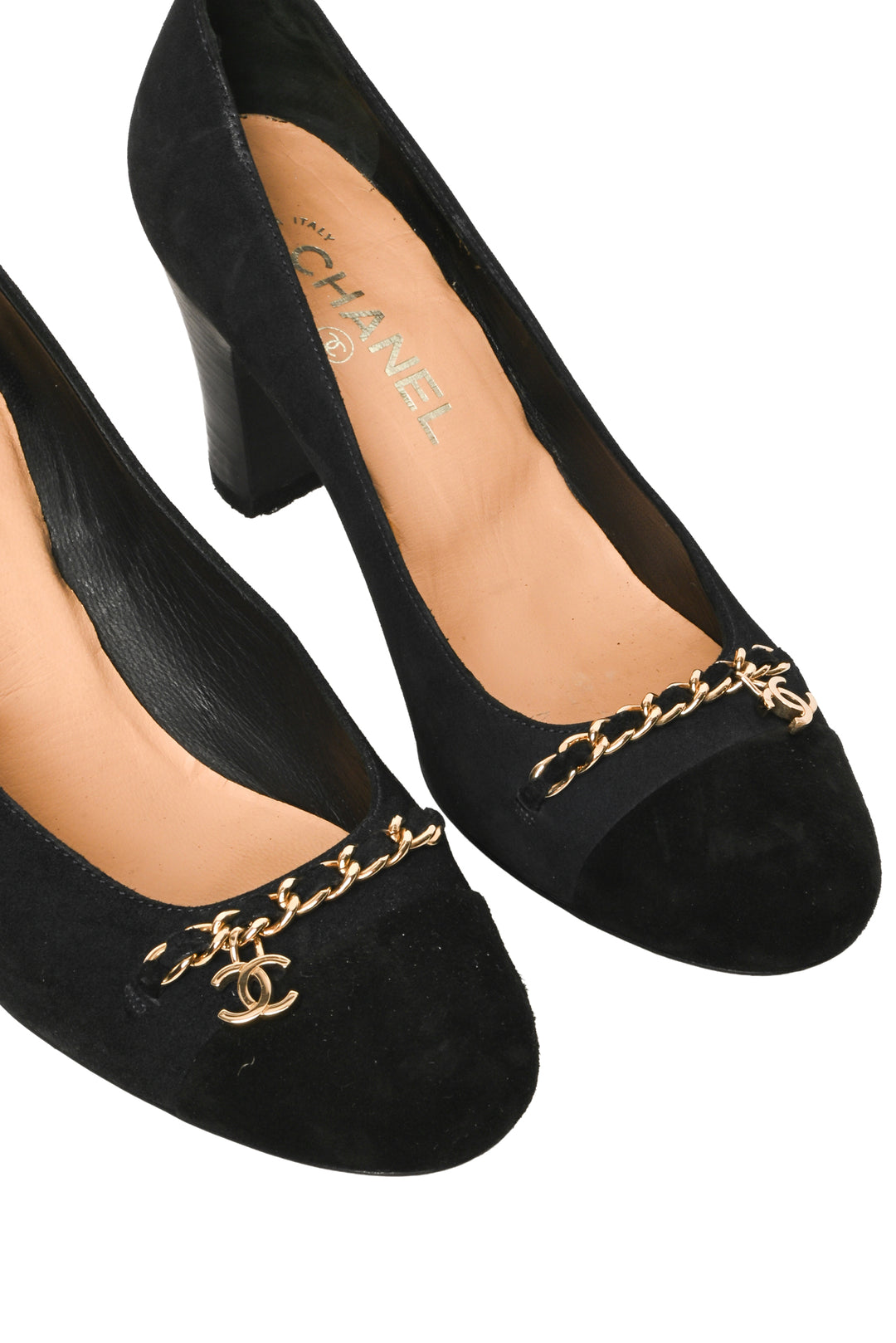 Chanel Size 37.5 Vintage CC Chain Link Cap Toe Pumps
