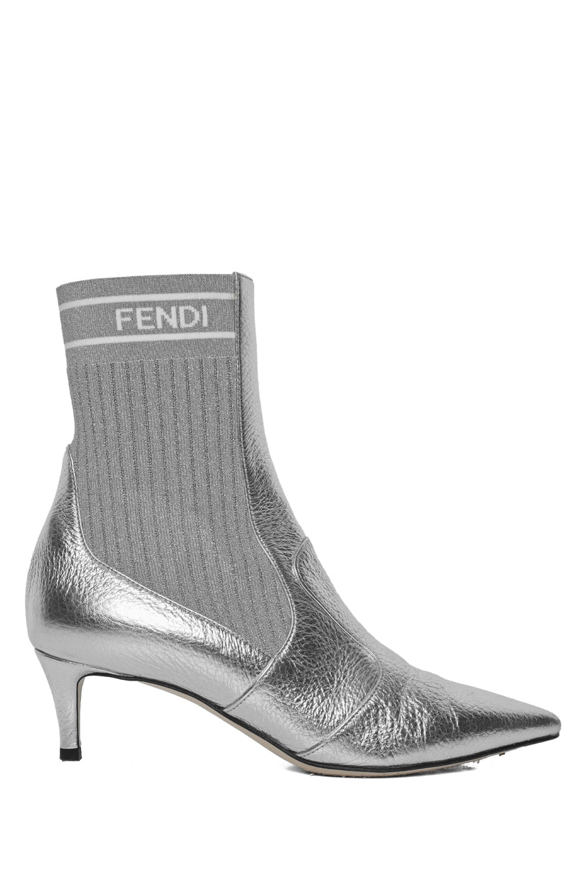 Fendi Size 36.5 Leather Rockoko Scuba Stretch Ankle Boots