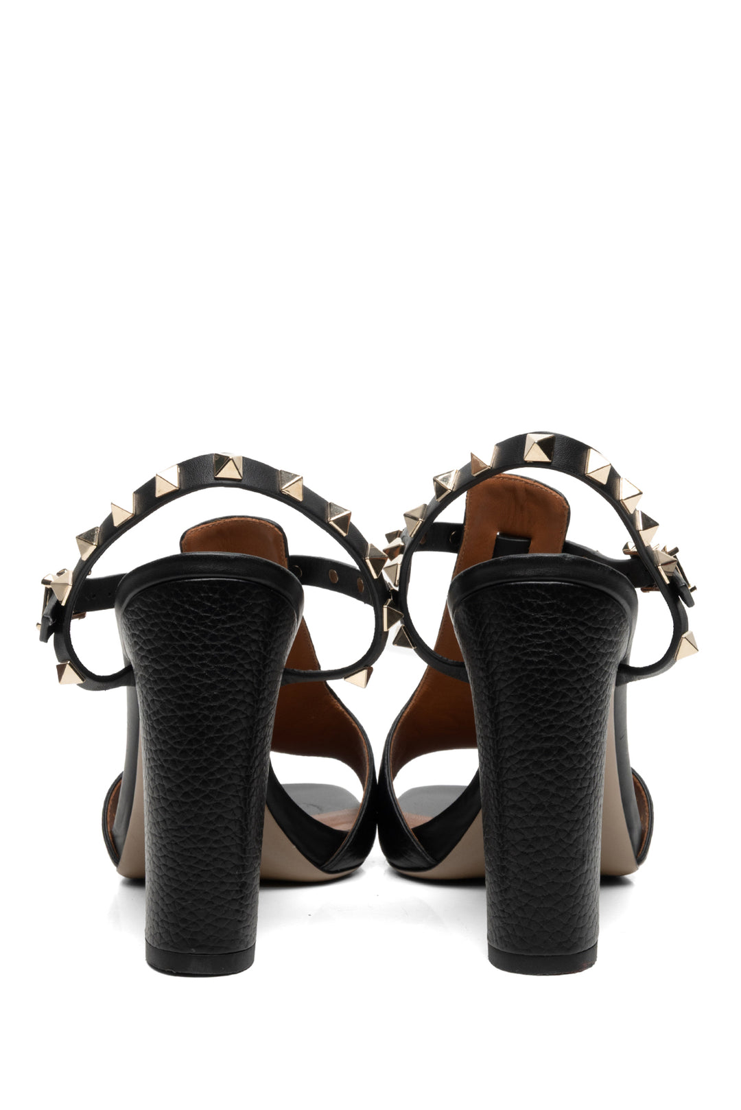 Valentino Size 38 Leather Rockstud T-Strap Heeled Sandals