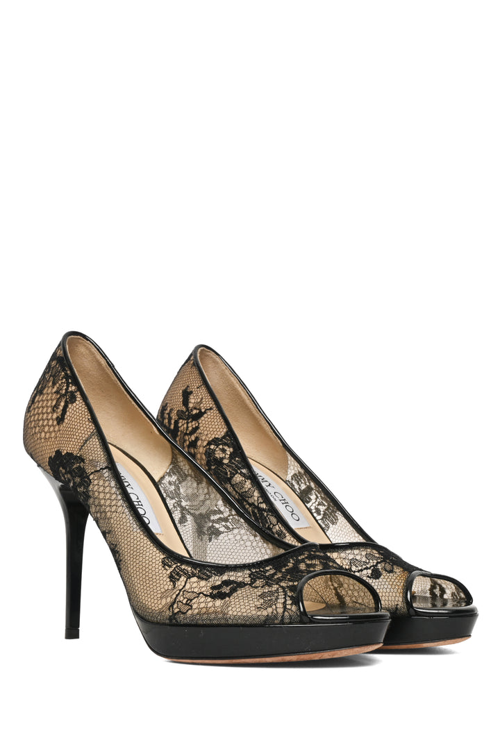 Jimmy Choo Lace Luna Peep Toe Size 38 Pumps
